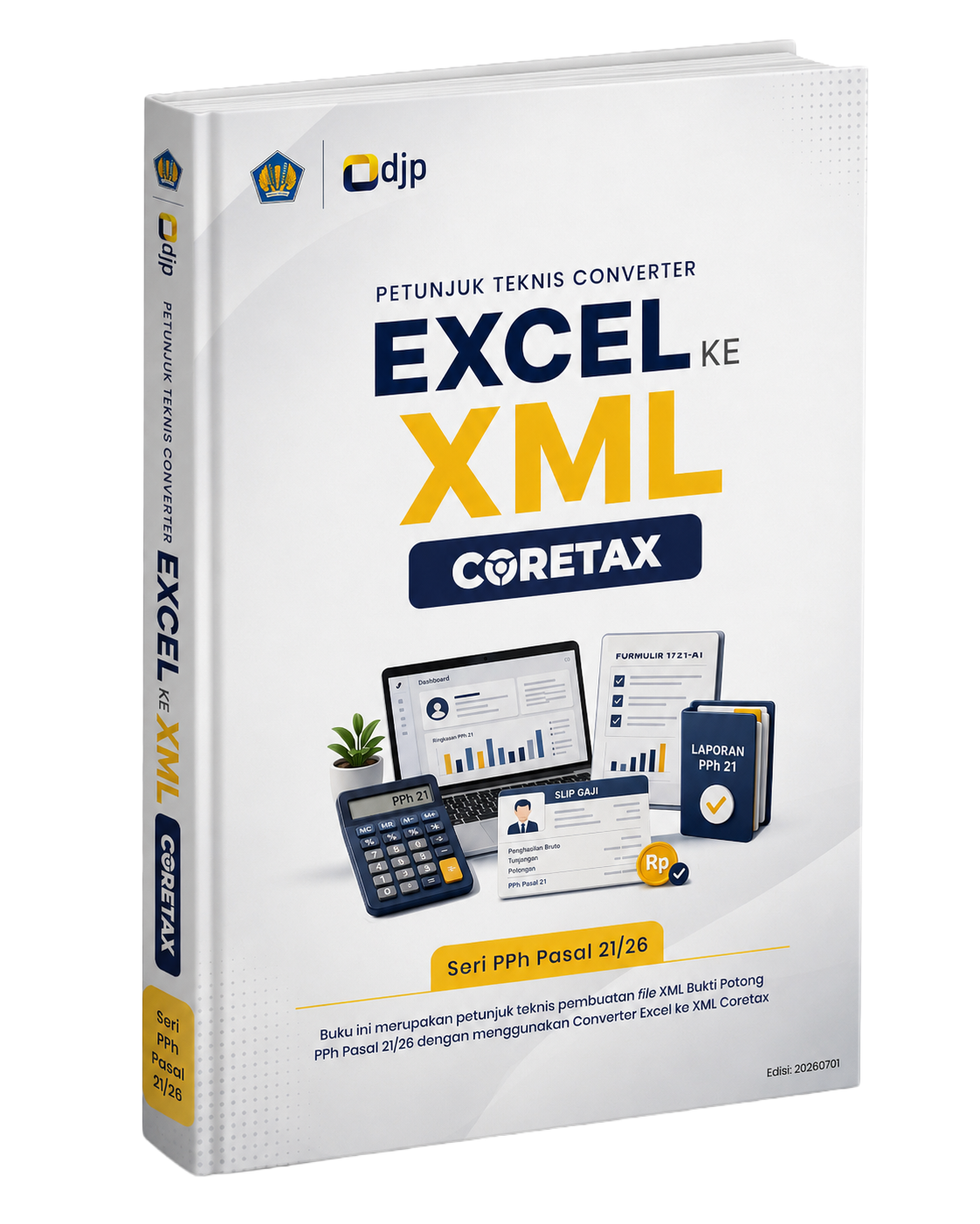Mockup buku Petunjuk Teknis Converter Excel ke XML Coretax Seri PPh Pasal 21/26
