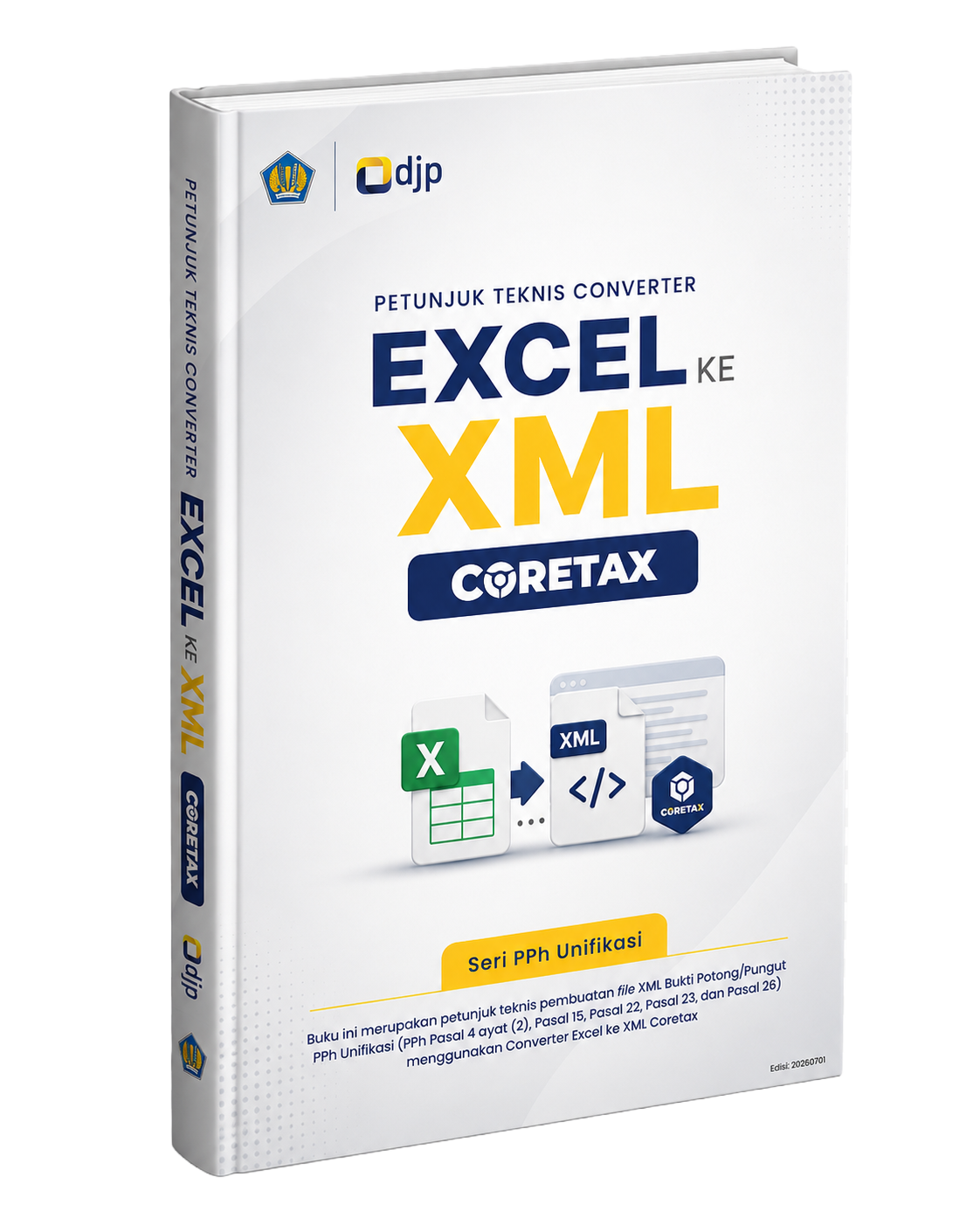 Mockup buku Petunjuk Teknis Converter Excel ke XML Coretax Seri PPh Unifikasi