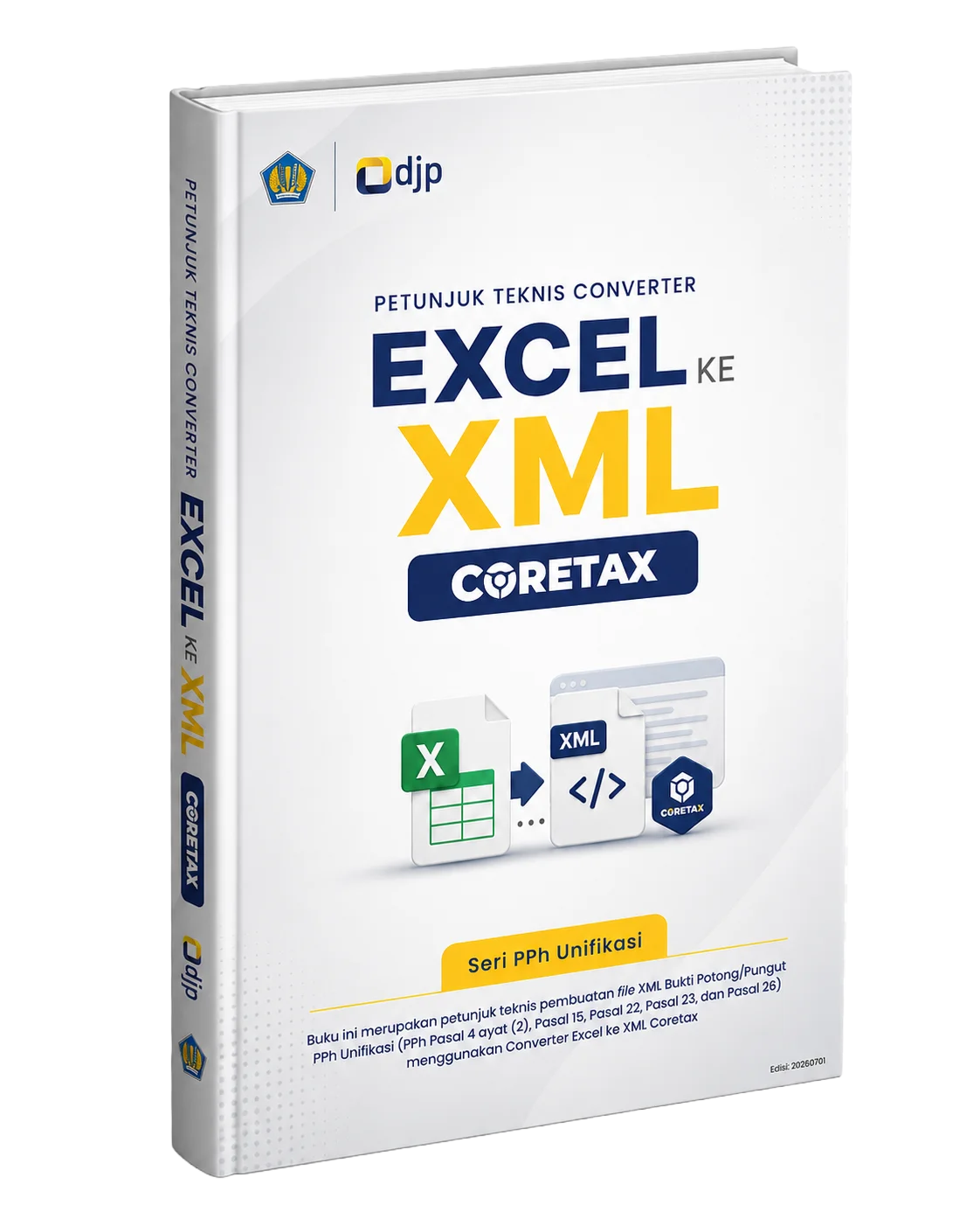 Mockup buku Converter Excel ke XML Coretax Seri PPh Unifikasi