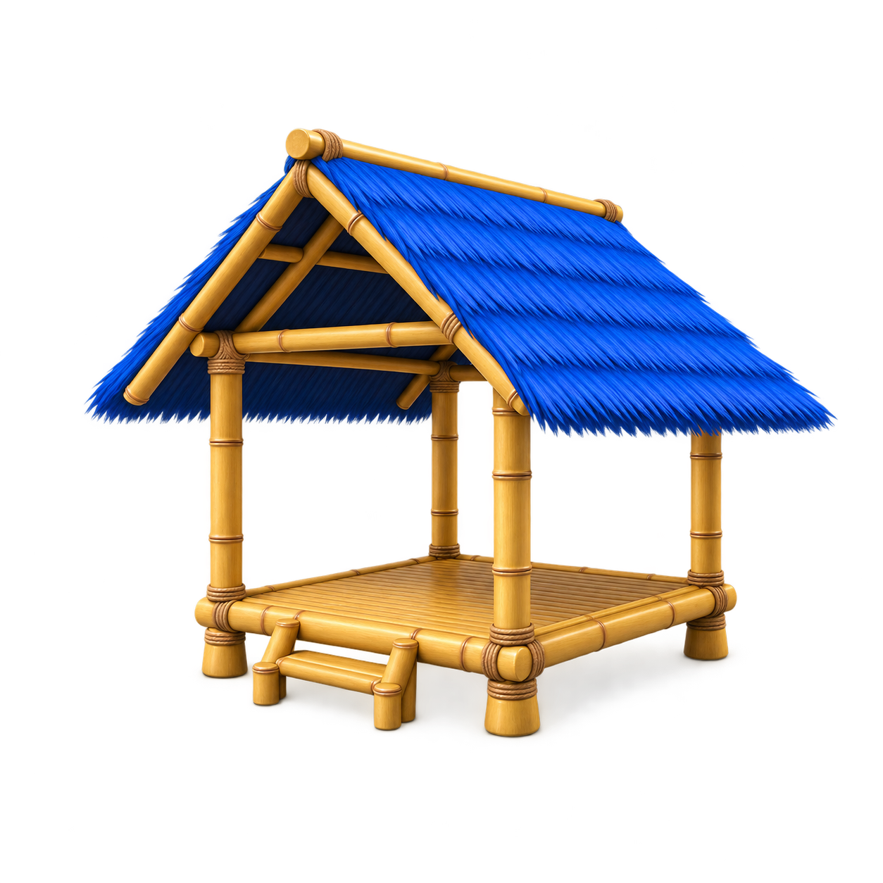 Saung bambu terbuka dengan atap biru